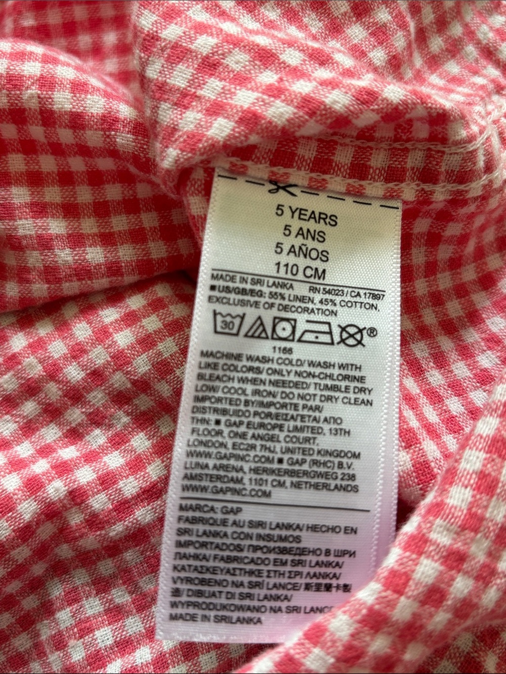 Baby Gap Cotton Linen Salmon & White Gingham Short Sleeve Button Down Shirt - Picture 7 of 7